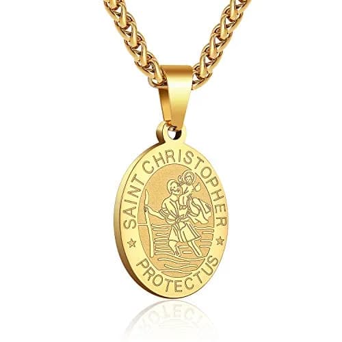 P. BLAKE Gold St Christopher Medal Necklace for Men & Boys, 24 inch (61 cm) Chain | Religious Catholic Jewelry thumbnail 1