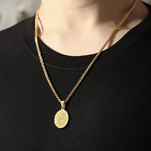 P. BLAKE Gold St Christopher Medal Necklace for Men & Boys, 24 inch (61 cm) Chain | Religious Catholic Jewelry thumbnail 2