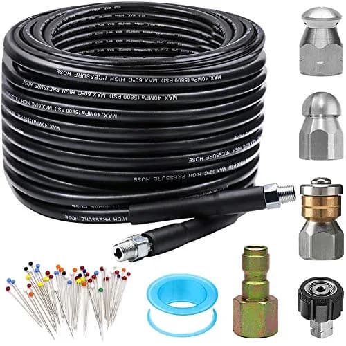 ZOFINE Sewer Jetter Kit for Pressure Washer 50ft (15.24m) Drain Cleaner Hose with 6 Nozzles & Couplers | Clears Blockages Up To 5800 PSI thumbnail 1
