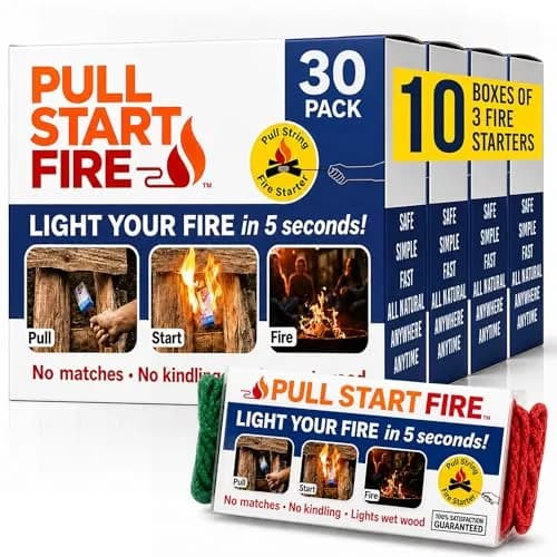 Pull Start Fire Starter, No Matches, Lights Wet Wood, 30 Count | Reliable Waterproof Fire Ignition thumbnail 1