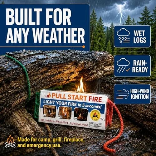 Pull Start Fire Starter, No Matches, Lights Wet Wood, 30 Count | Reliable Waterproof Fire Ignition thumbnail 4