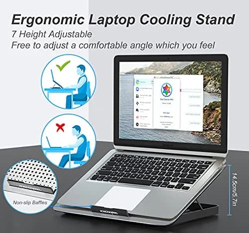 ICE COOREL Aluminum Laptop Cooling Pad with 7 Height Adjustment | Slim, Quiet & Durable thumbnail 3