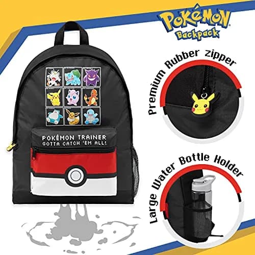 Pokémon Black/Red Backpack for Kids & Teens | Officially Licensed Anime Bookbag with Padded Straps thumbnail 3