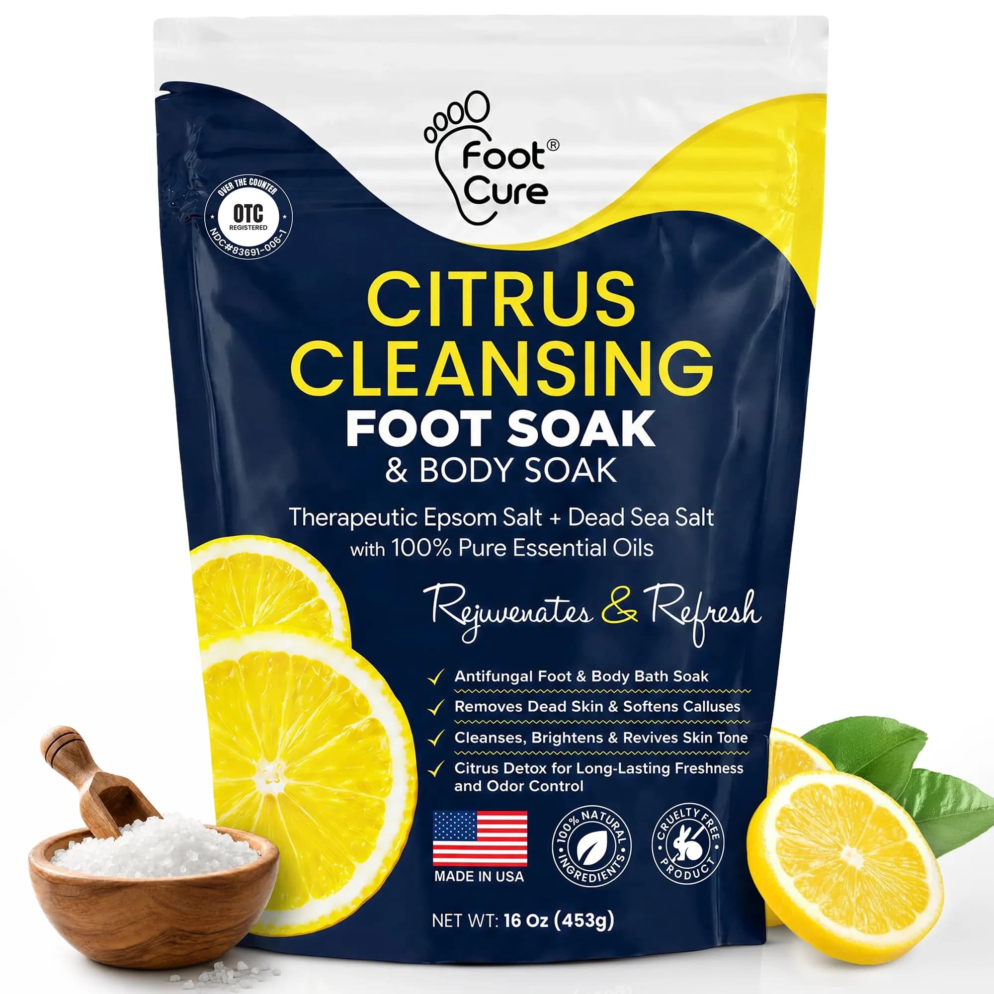 FOOT CURE Tea Tree Oil Epsom Salt Foot Soak 473ml (16 Fl Oz) | Softens Calluses & Refreshes Tired Feet — Multicolor