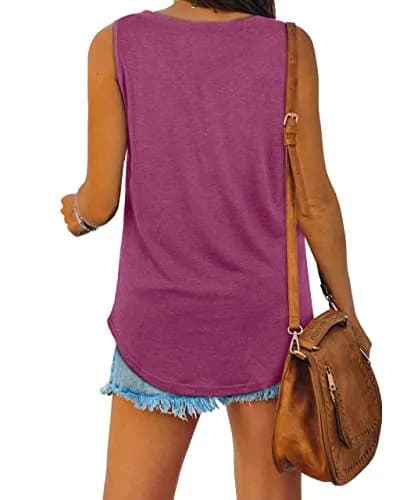 XIEERDUO Tank Top Women Loose Fitting V Neck Summer Sleeveless Tee Purple S | Breathable, Elastic, Casual Fit thumbnail 5