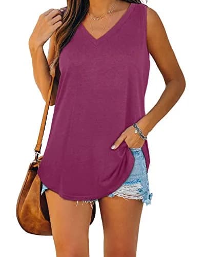 XIEERDUO Tank Top Women Loose Fitting V Neck Summer Sleeveless Tee Purple S | Breathable, Elastic, Casual Fit thumbnail 3