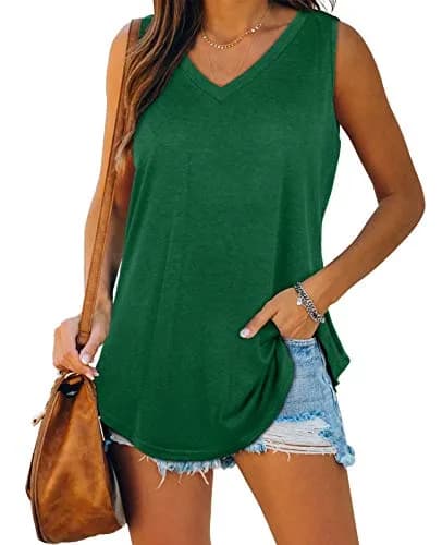 XIEERDUO Summer Tank Tops for Women Loose Fit V Neck 35% Rayon 5% Spandex Green S thumbnail 1