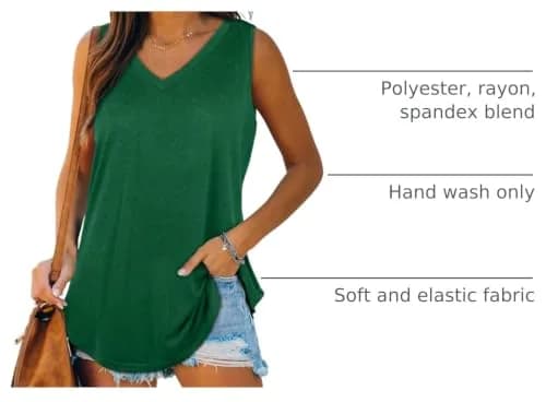 XIEERDUO Summer Tank Tops for Women Loose Fit V Neck 35% Rayon 5% Spandex Green S thumbnail 4