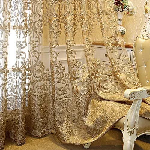 NewWPKIRA European Floral Embroidery Sheer Curtain 52x96 Inches | Elegant Grommet Top for Home & Office thumbnail 1