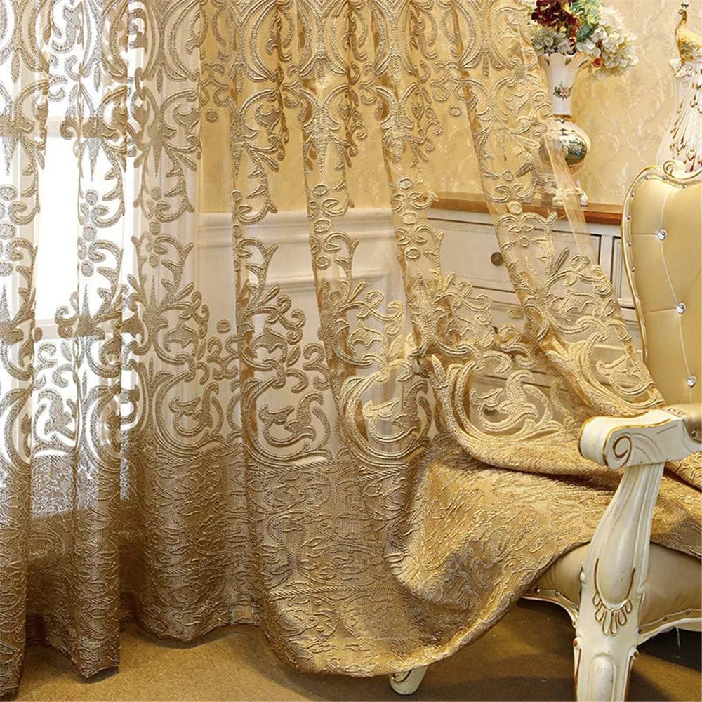 NewWPKIRA European Floral Embroidery Sheer Curtain 259cm (102") | Light Filtering Grommet Top Panel - main product image