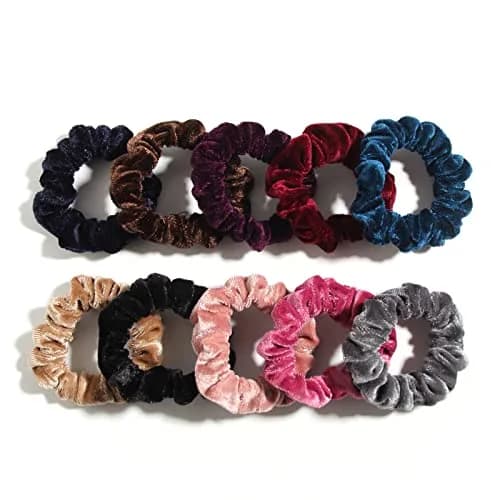 LFOUVRE Small Velvet Scrunchies (7cm/2.7in), 10-Pack Mini Thin Elastic Hair Ties | Gentle Hold for All Hair Types thumbnail 1