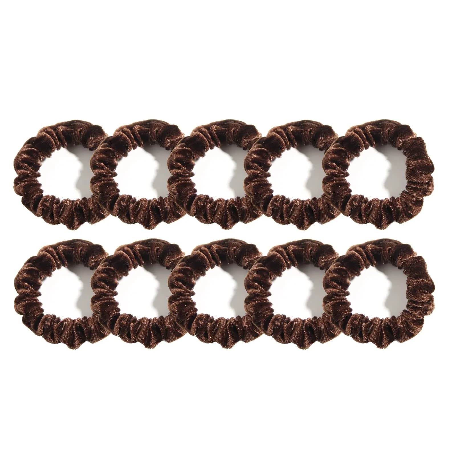LFOUVRE Small Velvet Scrunchies 10-Pack | Mini Thin Elastic Hair Ties for Thick and Thin Hair, Coffee
