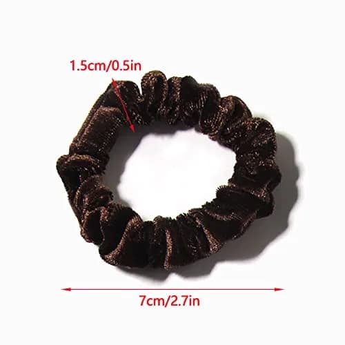 LFOUVRE Small Velvet Scrunchies 10-Pack | Mini Thin Elastic Hair Ties for Thick and Thin Hair, Coffee thumbnail 5