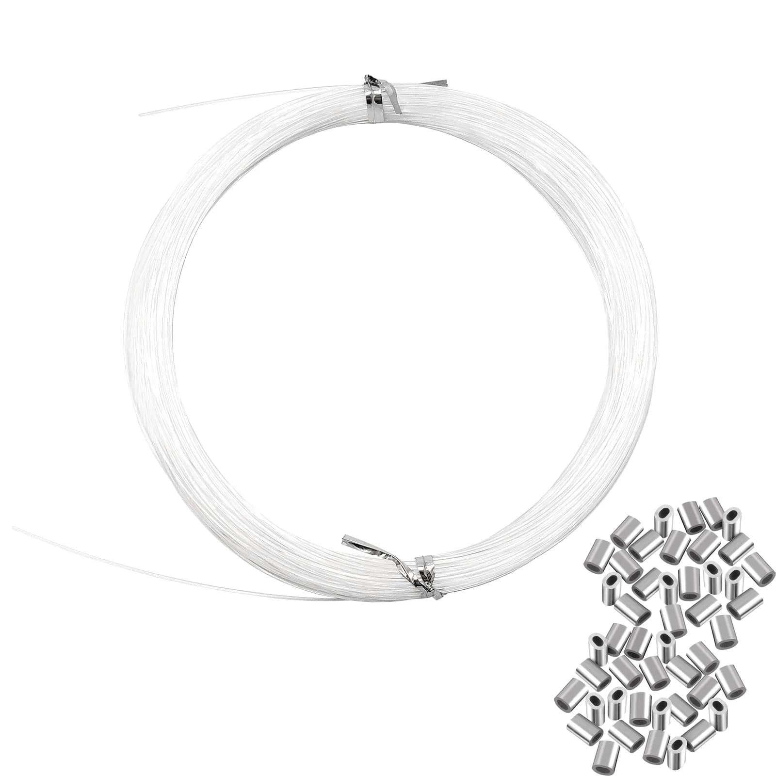 Cerpourt Clear Invisible Hanging Wire with Crimping Sleeves, 28.35 g (0.06 lbs) | Supports Up to 60 lbs