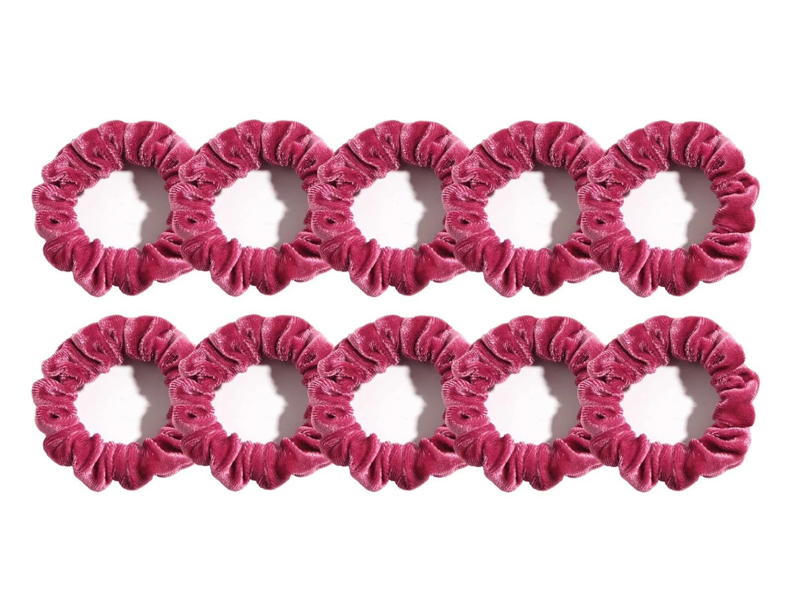 LFOUVRE Small Velvet Scrunchies (10-Pack, 7cm) | Gentle Hold for All Hair Types — Hot pink