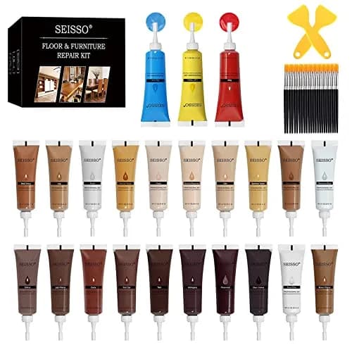 SEISSO Wood Furniture Repair Kit -Set of 50, 24 Colors Wood Touch up Fillers, Wood Repair Paint with Scraper and Brushes, Repair Scratches, Cracks, Stains, Hole thumbnail 1