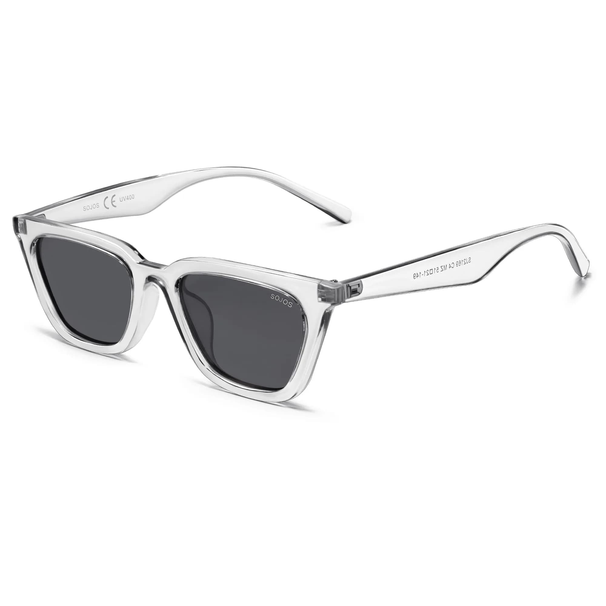 SOJOS Polarized Narrow Square Cateye Sunglasses SJ2169 Tortoise/Grey 51mm (2.01in) | UV400 Protection — Transparent Grey/Grey