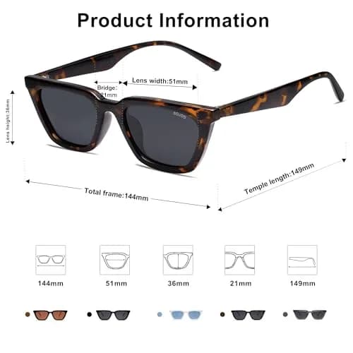 SOJOS Polarized Narrow Square Cateye Sunglasses SJ2169 Tortoise/Grey 51mm (2.01in) | UV400 Protection thumbnail 3
