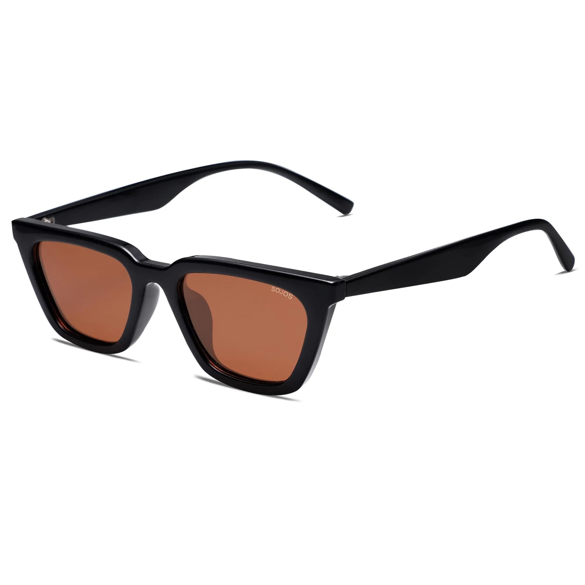 SOJOS Polarized Narrow Square Cateye Sunglasses SJ2169 Tortoise/Grey 51mm (2.01in) | UV400 Protection — Black/Brown