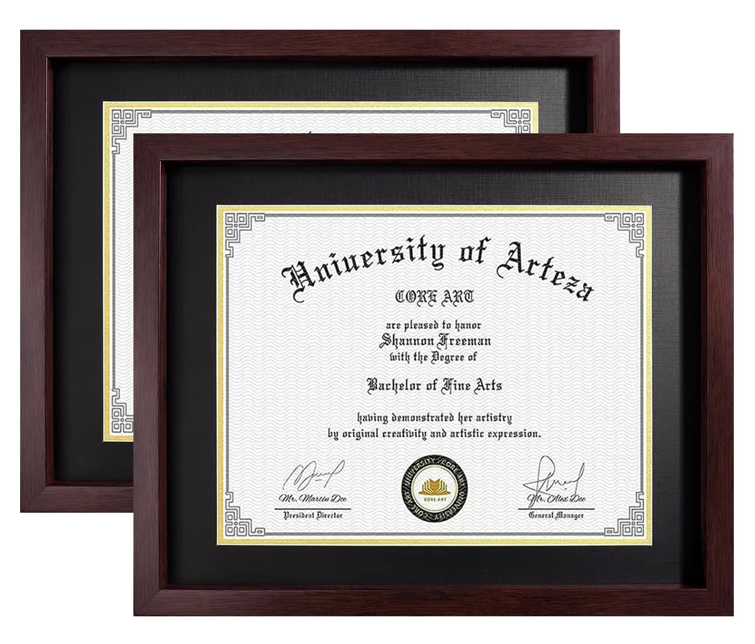 CORE ART 11x14 Diploma Frame 2 Pack with Mat for 8.5x11 Certificate, Brown | Tempered Glass & Wall/Tabletop Mount