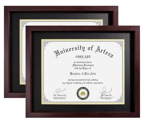 CORE ART 11x14 Diploma Frame 2 Pack with Mat for 8.5x11 Certificate, Brown | Tempered Glass & Wall/Tabletop Mount thumbnail 1