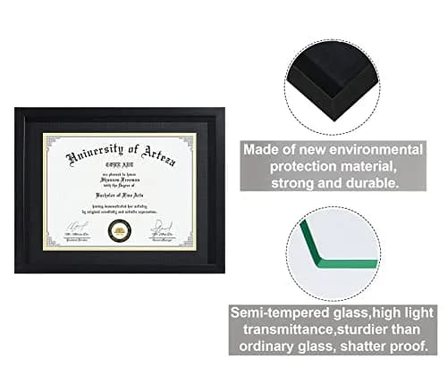 CORE ART Black 11x14 Inch (28x35.5 cm) Diploma Frame 2-Pack | Mat for 8.5x11 Inch (21.5x28 cm) Certificates thumbnail 4