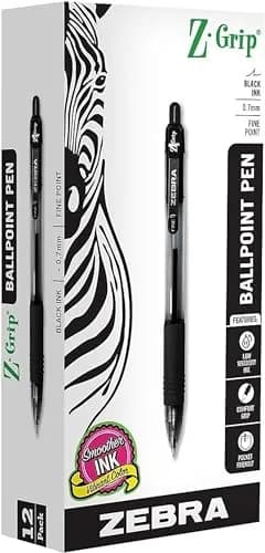Zebra Pen Z-Grip Retractable Ballpoint Pens, Black Ink, 0.7mm Fine Point, 12-Pack | Smooth Writing for Students & Office thumbnail 1