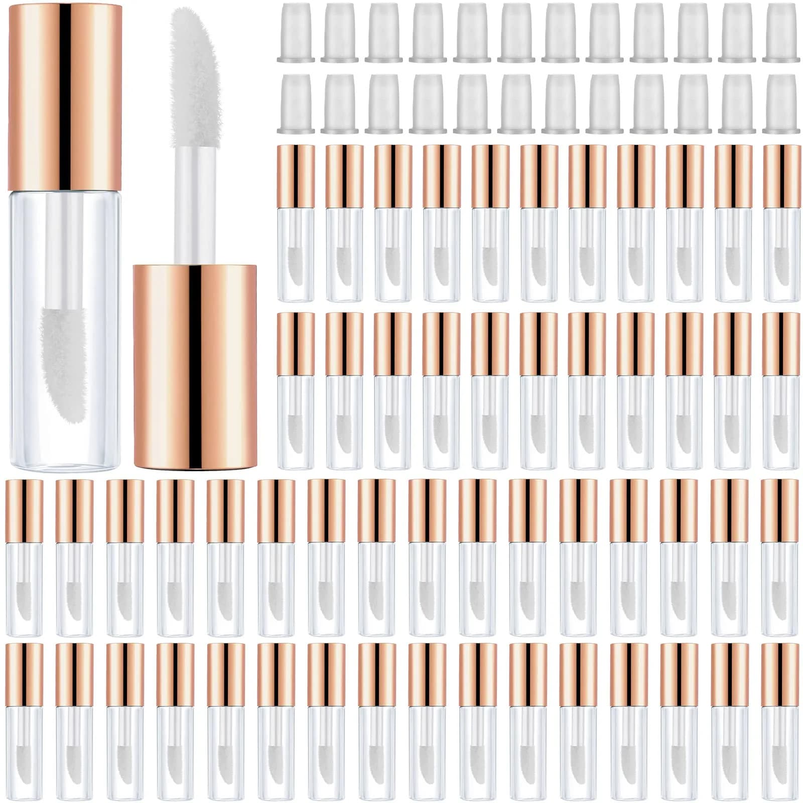 Patelai Clear Mini Lip Gloss Tubes 1.2ml (100-Pack, Rose Gold) | DIY Cosmetic Containers for Travel