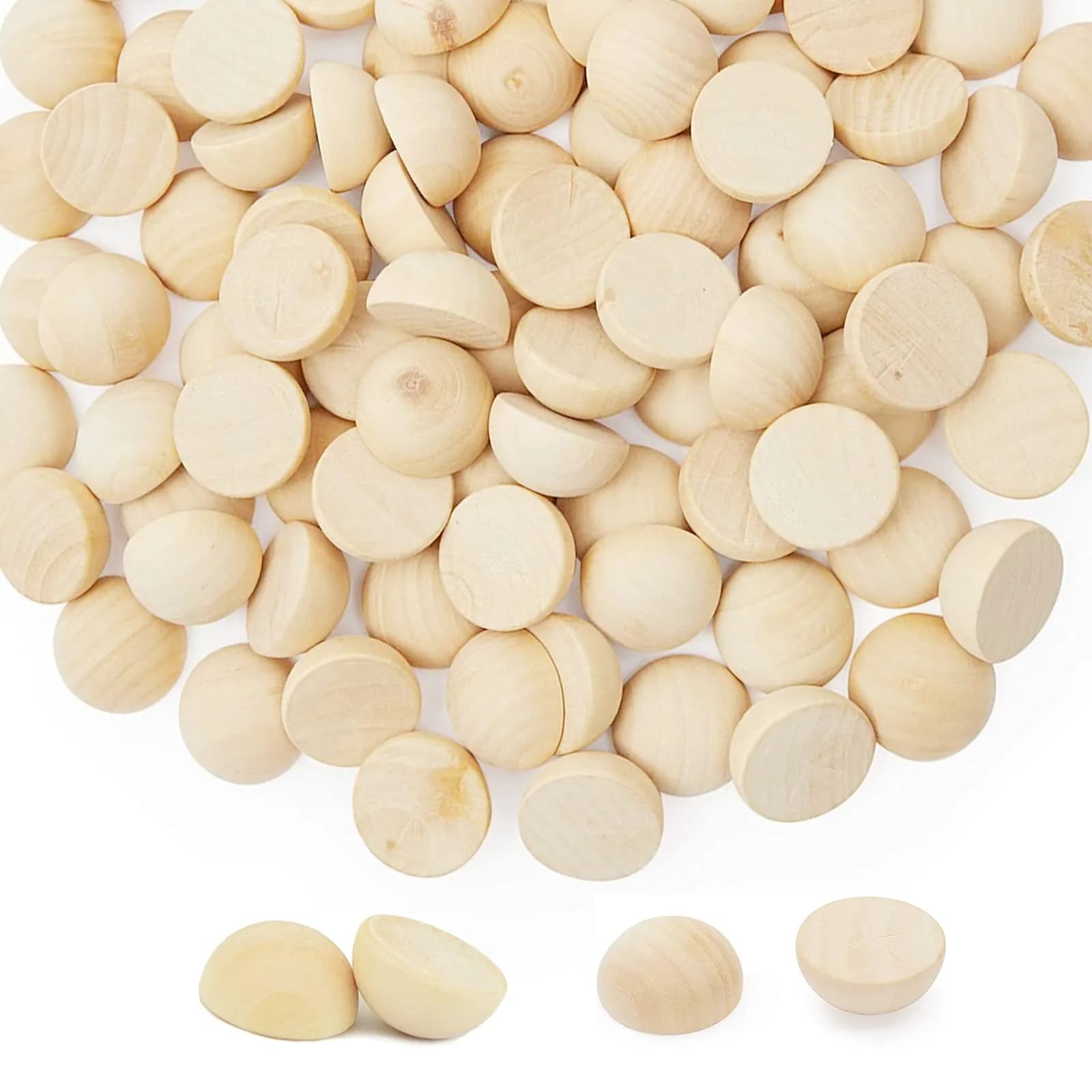 ANZKA 100pcs Half Wooden Balls 25mm (1 inch) | Smooth, Unfinished Wood Craft Spheres — 25mm