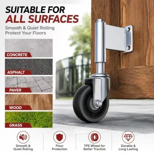 Homhoo 4” Spring Loaded Gate Wheel for Outdoor Wooden Gate Fence | Heavy Duty 330Lbs Support, 360° Rotation thumbnail 4