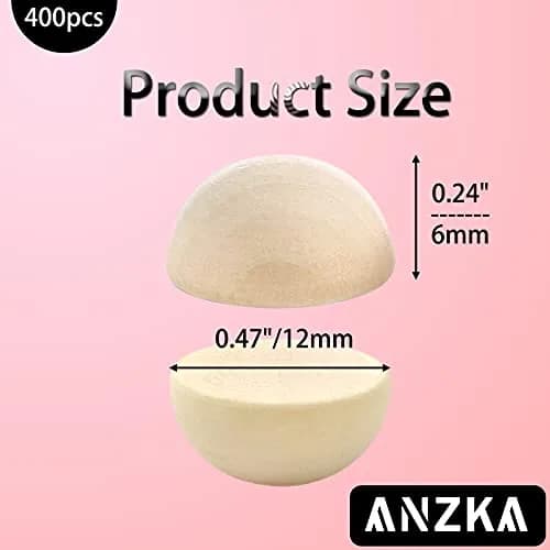 ANZKA 400pcs Mini Half Wood Beads 12mm (0.47 inch) x 6mm (0.24 inch) | Bulk Unfinished Round Split Wooden Balls for Craft Paint thumbnail 2