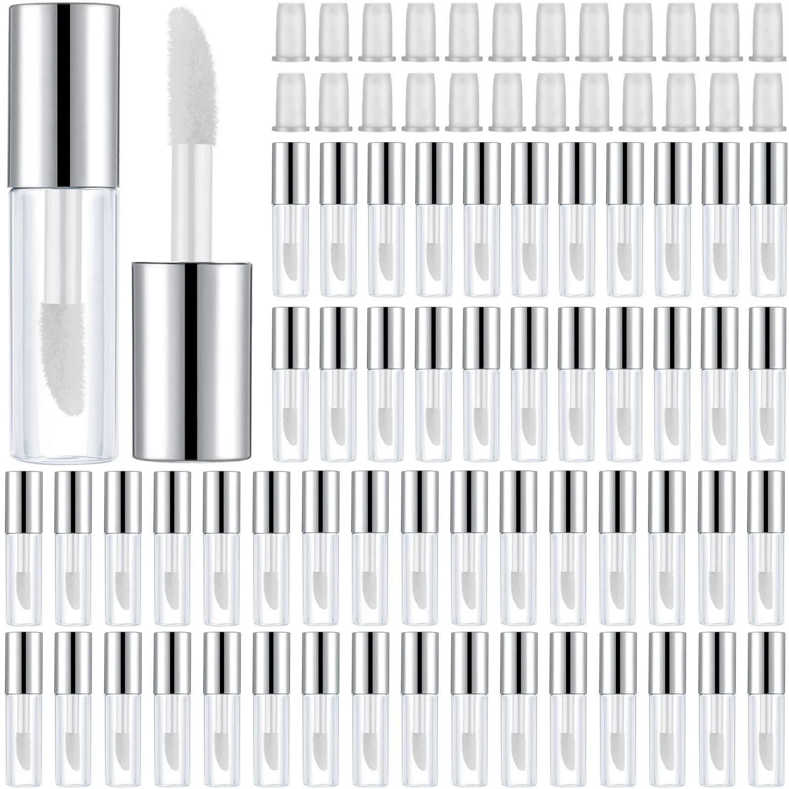 Patelai Clear Mini Lip Gloss Tubes 1.2ml (100-Pack, Rose Gold) | DIY Cosmetic Containers for Travel — Silver / 1.2ml