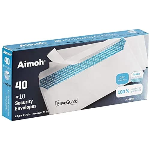 Aimoh #10 Security Mailing Envelopes Letter Size, Self Seal, 40 Count | Windowless, Security Tint, 24 lb Paper thumbnail 1