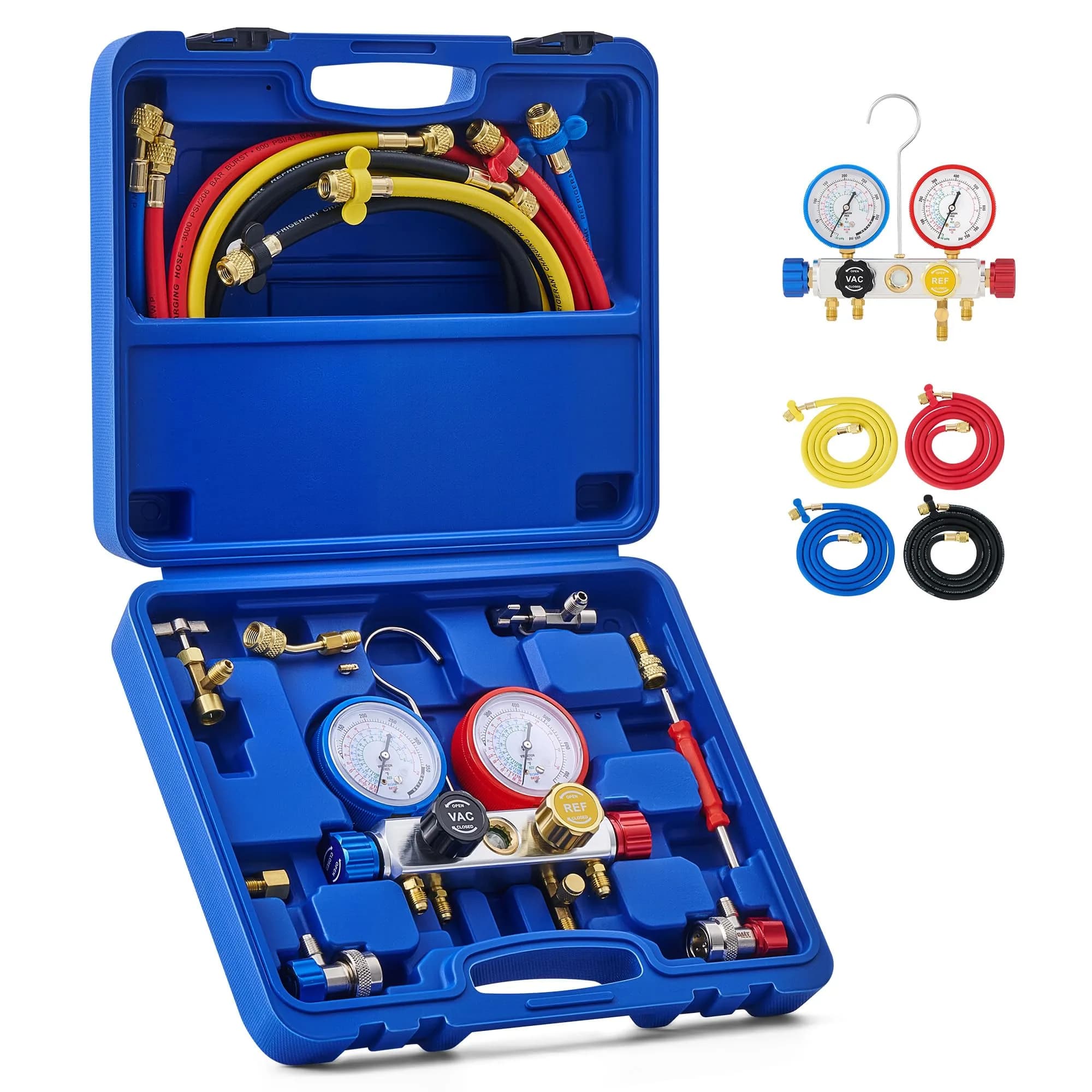 Orion Motor Tech AC Gauge Set for R134a, R12, R22, R502, 5 ft Hoses | Professional Automotive HVAC Tool Kit — R134a R22 R410A