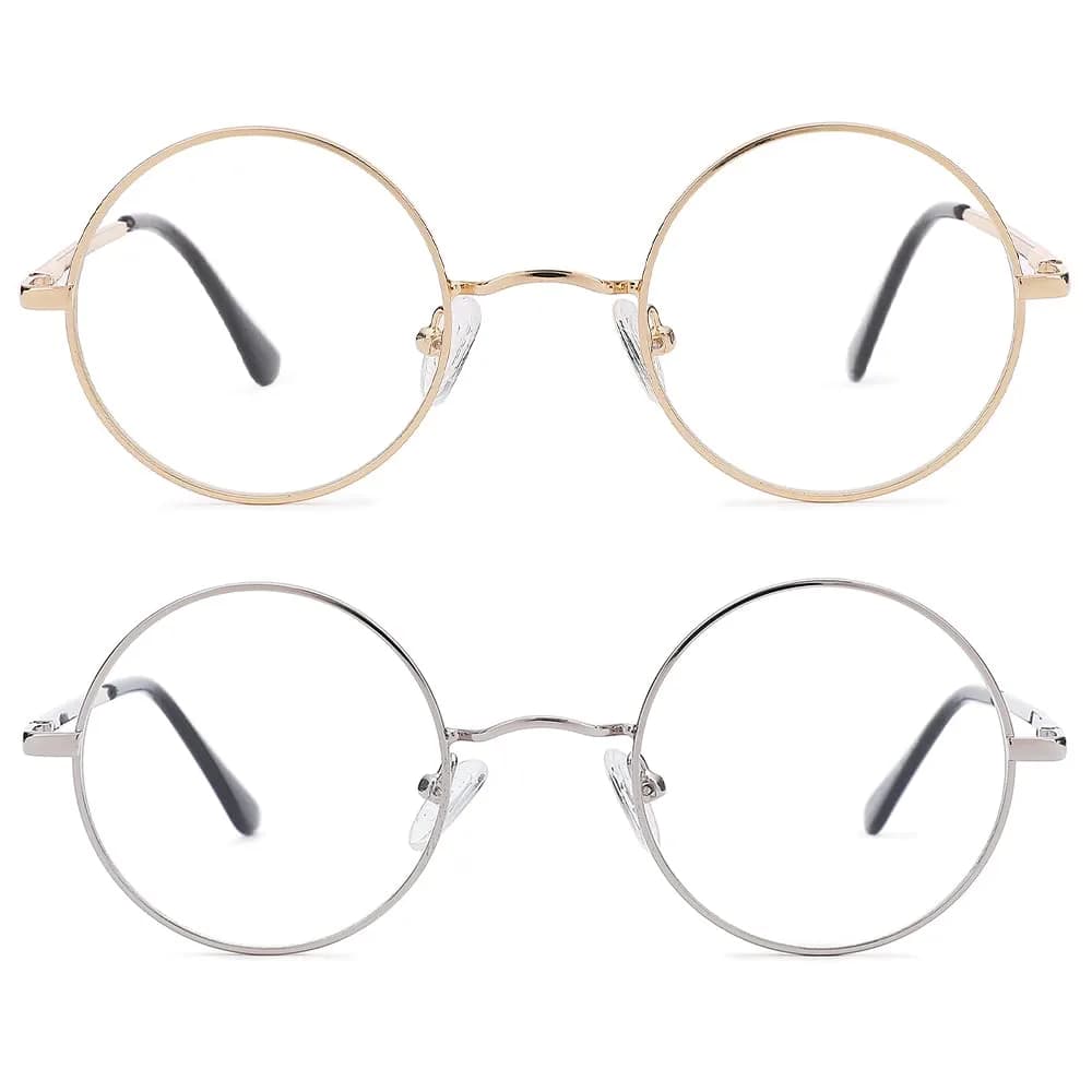 Pro Acme Non Prescription Clear Lens Glasses Retro Small Round Metal Frame (Gold + Silver) | Classic Style & Comfort
