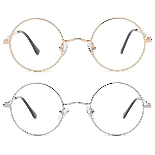 Pro Acme Non Prescription Clear Lens Glasses Retro Small Round Metal Frame (Gold + Silver) | Classic Style & Comfort thumbnail 1
