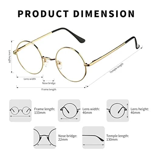 Pro Acme Non Prescription Clear Lens Glasses Retro Small Round Metal Frame (Gold + Silver) | Classic Style & Comfort thumbnail 4