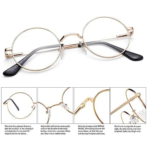 Pro Acme Non Prescription Clear Lens Glasses Retro Small Round Metal Frame (Gold + Silver) | Classic Style & Comfort thumbnail 3