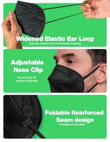 Boncare KN95 Face Masks 50 Pack | 5-Layer Disposable Masks, Breathable & Comfortable, Black thumbnail 4