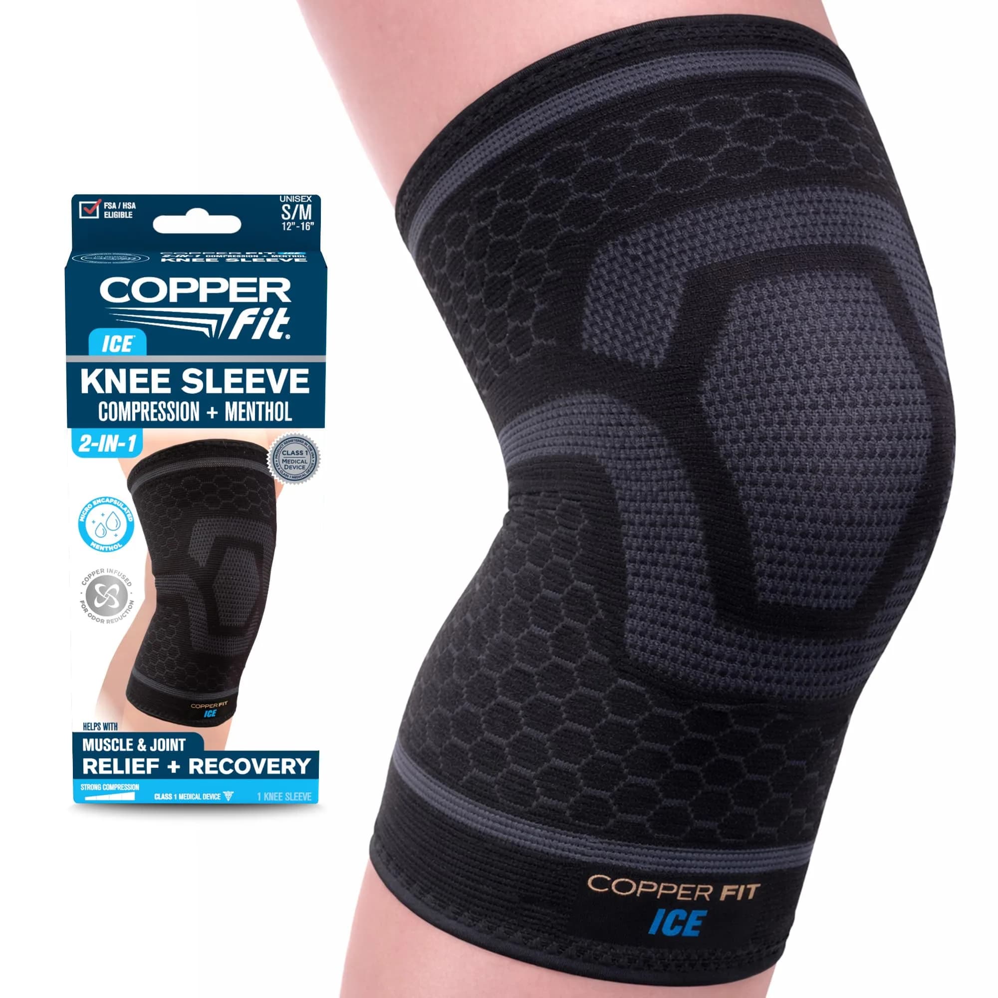 Copper Fit COOL Knee Compression Sleeve for Pain Relief 3XL (3XL, Black) | Medical Grade Support — 2XL