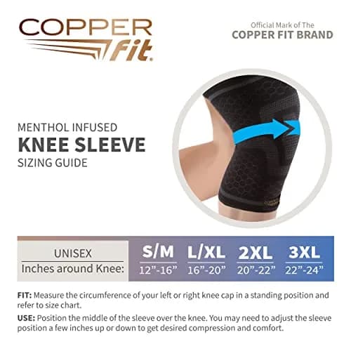 Copper Fit COOL Knee Compression Sleeve for Pain Relief 2XL (20"-22") | Doctor Recommended Support thumbnail 4