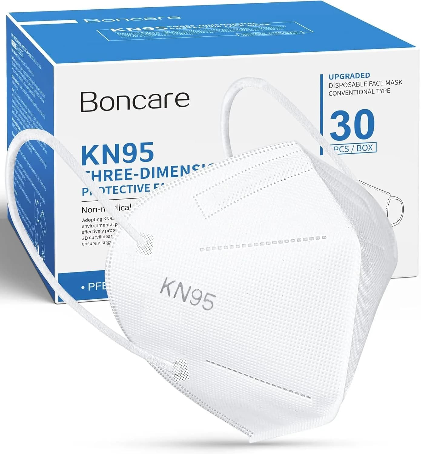 Boncare KN95 Black Face Masks 30 Pcs | 5-Layer Filtration ≥95% Breathable — White