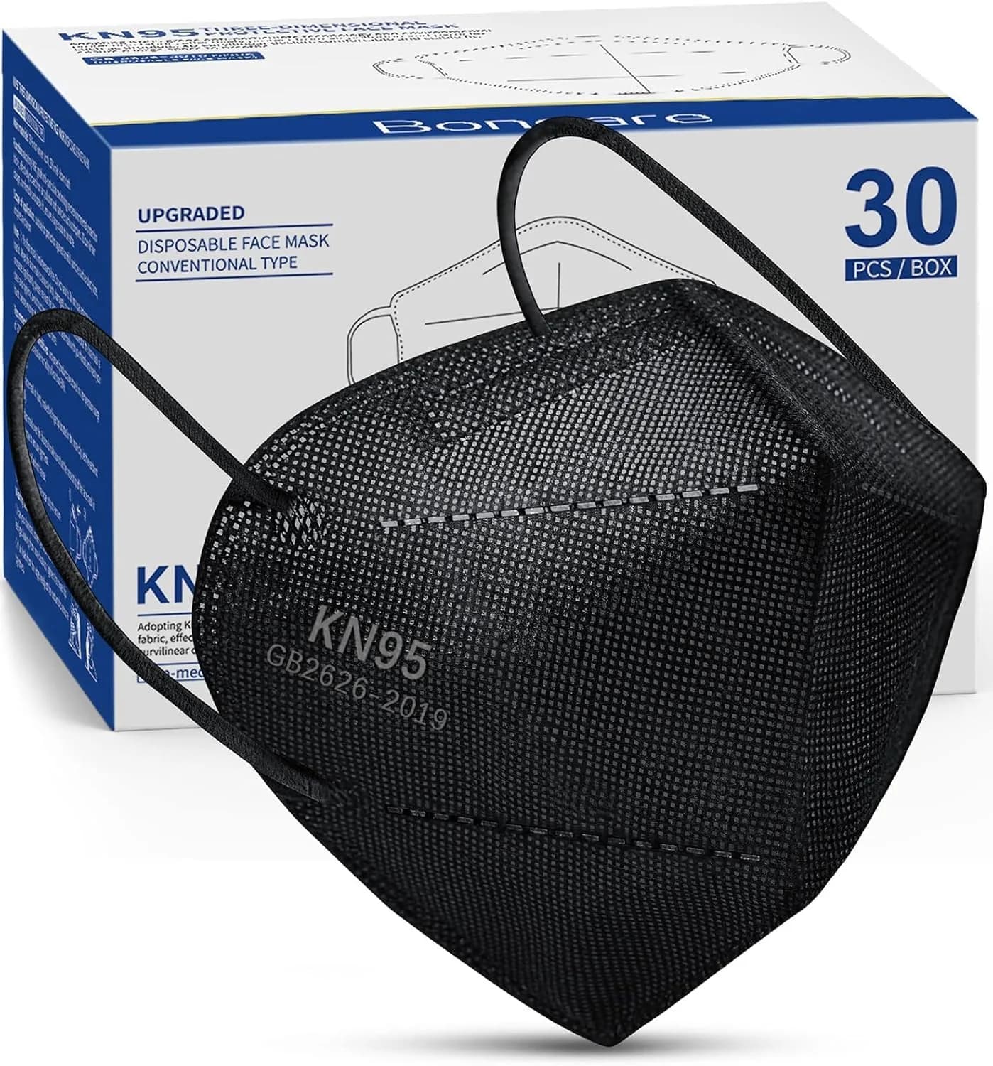 Boncare KN95 Black Face Masks 30 Pcs | 5-Layer Filtration ≥95% Breathable - main product image