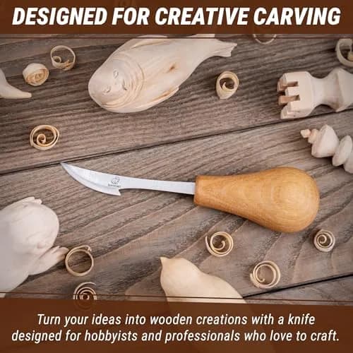 BeaverCraft Wood Carving Knife C17P - Sloyd Chip Carving Knife Carbon Steel for Beginners & Pros thumbnail 2