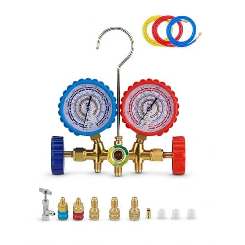 Orion Motor Tech 3-Way Auto AC Manifold Gauge Set 5ft Hoses | R134a R410A R404A R22 Compatibility thumbnail 1