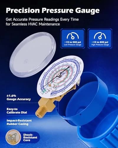 Orion Motor Tech 3-Way Auto AC Manifold Gauge Set 5ft Hoses | R134a R410A R404A R22 Compatibility thumbnail 5