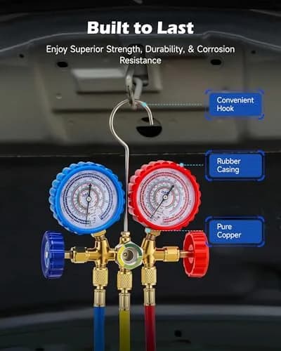 Orion Motor Tech 3-Way Auto AC Manifold Gauge Set 5ft Hoses | R134a R410A R404A R22 Compatibility thumbnail 7