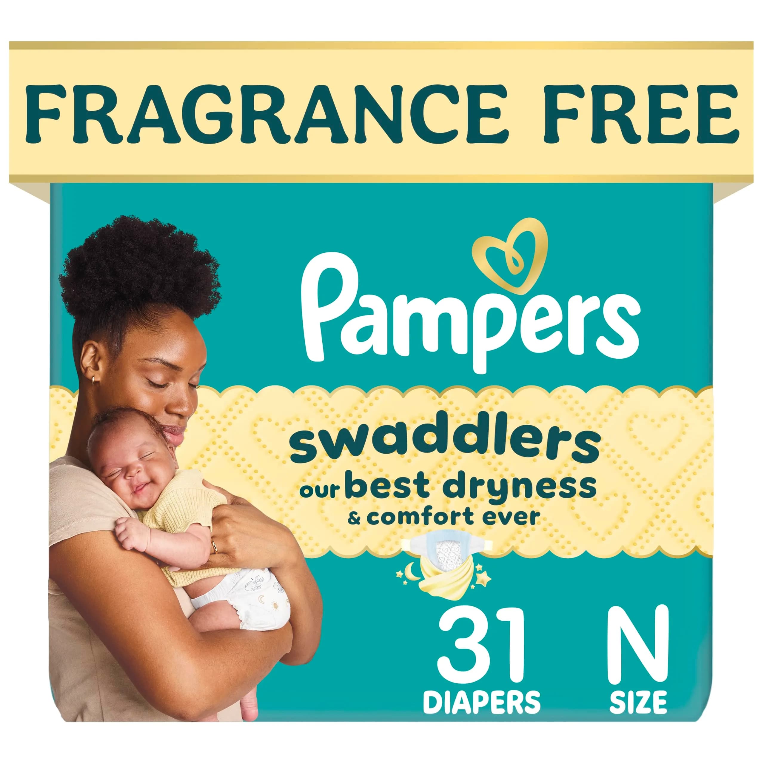 Pampers Swaddlers Diapers, Size Newborn (up to 10 lbs / 4.5 kg), 31 Count | Pediatrician Recommended Skin-Safe Disposable Baby Diaper