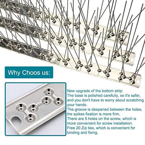 aushucu Stainless Steel Bird Spikes 3.35m (11 Feet) | 10-Piece Set for Roofs & Fences thumbnail 4