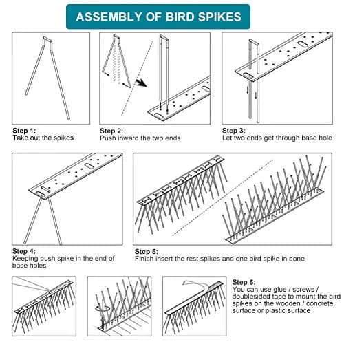 aushucu Stainless Steel Bird Spikes 3.35m (11 Feet) | 10-Piece Set for Roofs & Fences thumbnail 6